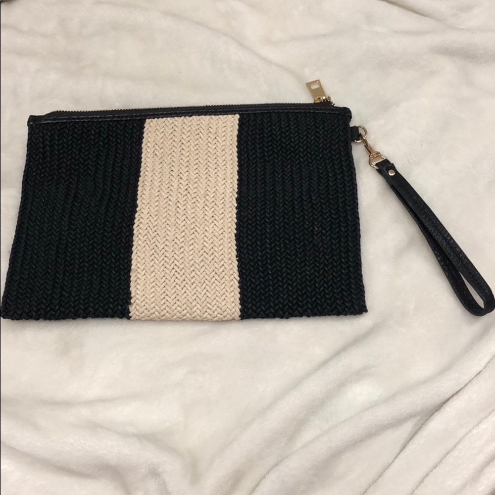 Sole society black and cream woven wristlet